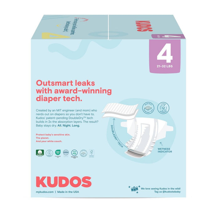 Kudos Chlorine Free Cotton-Lined Disposable Diapers - Size 4 - 54ct