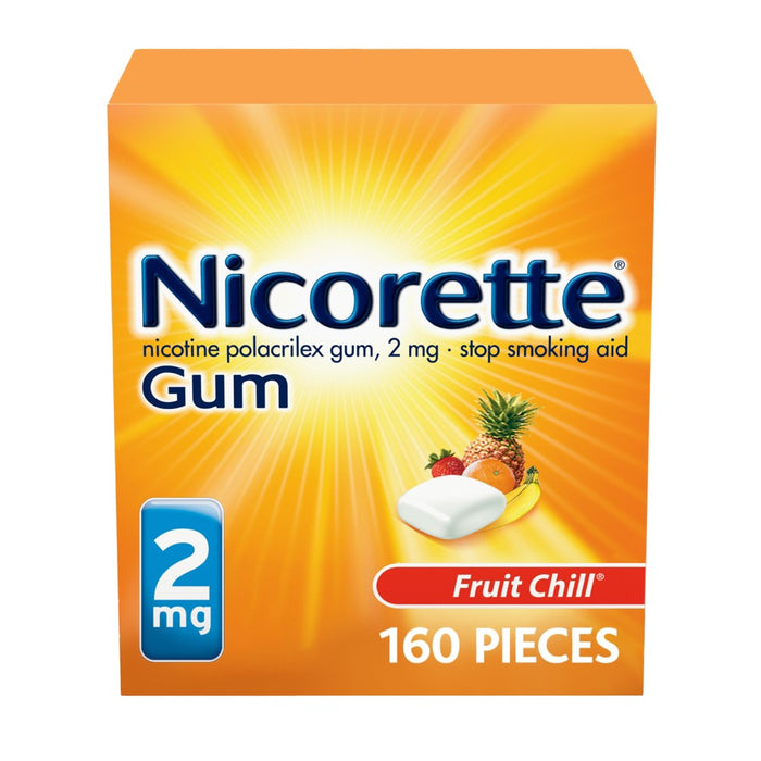 Nicorette 2mg Stop Smoking Aid Nicotine Gum - Fruit Chill - 160ct EXP 03/2027
