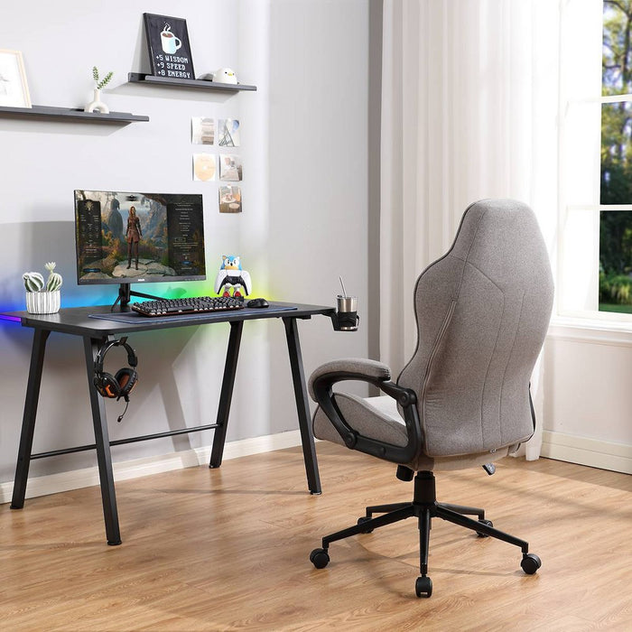 Swivel Gaming Chair Gray - Room Essentials: Upholstered Computer Desk Chair, Adjustable, Fixed Arms (LOCAL PICKUP ONLY)