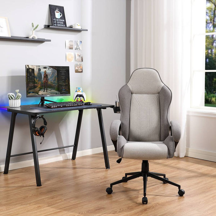 Swivel Gaming Chair Gray - Room Essentials: Upholstered Computer Desk Chair, Adjustable, Fixed Arms (LOCAL PICKUP ONLY)