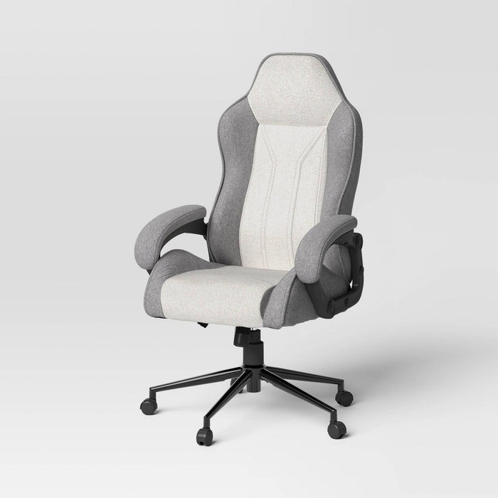 Swivel Gaming Chair Gray - Room Essentials: Upholstered Computer Desk Chair, Adjustable, Fixed Arms (LOCAL PICKUP ONLY)