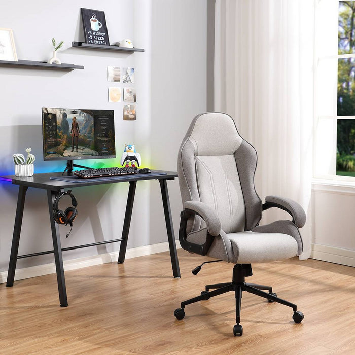 Swivel Gaming Chair Gray - Room Essentials: Upholstered Computer Desk Chair, Adjustable, Fixed Arms (LOCAL PICKUP ONLY)