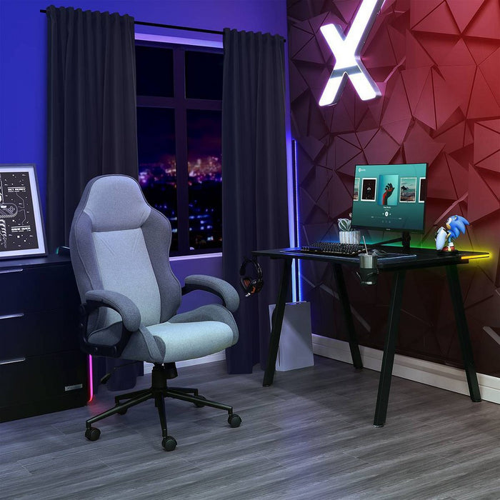 Swivel Gaming Chair Gray - Room Essentials: Upholstered Computer Desk Chair, Adjustable, Fixed Arms (LOCAL PICKUP ONLY)