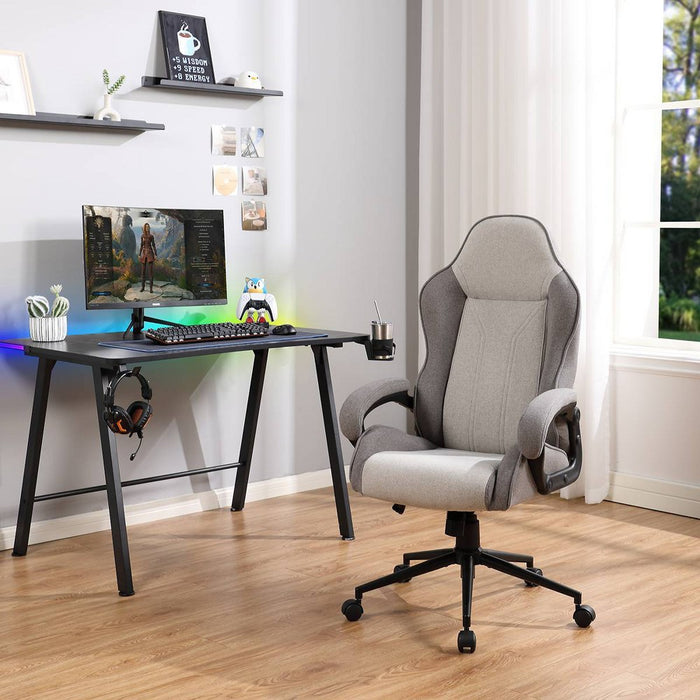Swivel Gaming Chair Gray - Room Essentials: Upholstered Computer Desk Chair, Adjustable, Fixed Arms (LOCAL PICKUP ONLY)