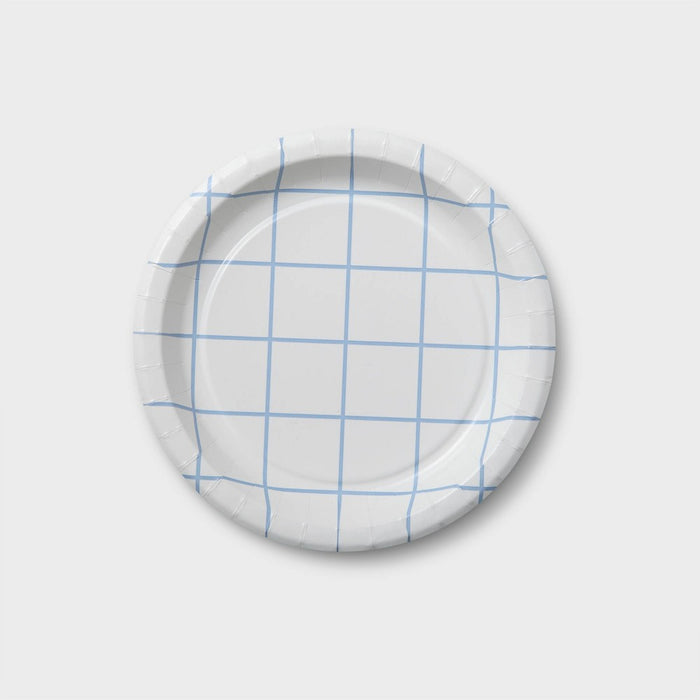 8ct Blue Grid Snack Plates