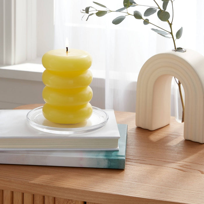 Shaped Pillar Candle Stacked Yellow - Opalhouse: Unscented, Paraffin Wax, Burn Time 35hrs