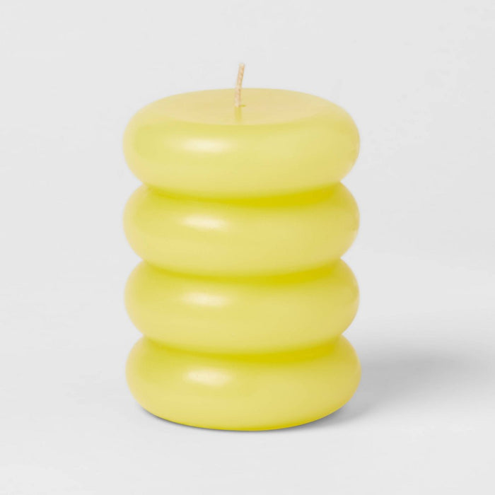 Shaped Pillar Candle Stacked Yellow - Opalhouse: Unscented, Paraffin Wax, Burn Time 35hrs