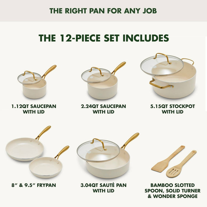 GreenPan Studio 12pc Aluminum Ceramic Nonstick Cookware Set Linen (LOCAL PICKUP ONLY)