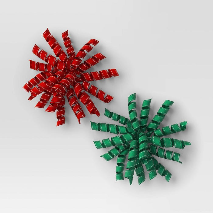 2ct Curl Swirl Grosgrain Christmas Decorative Bow Red/Green - Wondershop