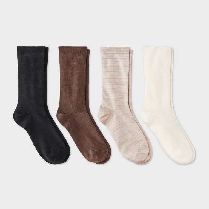 Women's Ultra Smooth Supersoft Fine Gauge Knit 4pk Crew Socks - Auden Ivory/Brown/Black 4-10