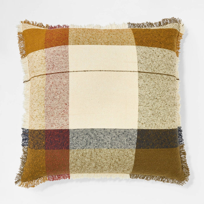 Oversized Woven Plaid Square Throw Pillow Brown/Cream/Red - Threshold designed with Studio McGee
