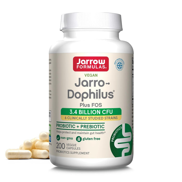 Jarrow Formulas Jarro-Dophilus + FOS - 3.4 Billion CFU Per Serving - Prebiotic & Probiotics Supplement For Immune & Intestine Support - Up To 200 Servings (Veggie Capsules)