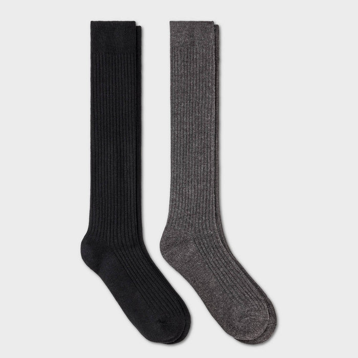 Women's Ultra Soft Everyday Rib-Knit 2pk Knee High Socks - Auden Black/Charcoal Heather 4-10