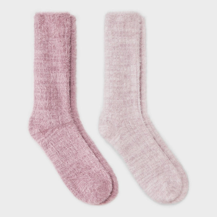 Women's 2pk Feather Cozy Crew Socks - Auden Rose/ Pink 4-10