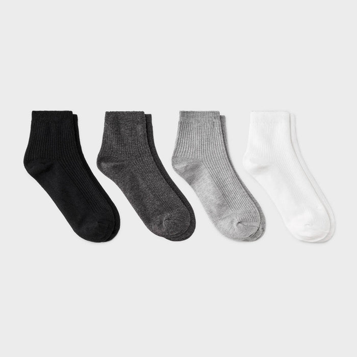 Women's Ultra Soft Everyday Rib-Knit 4pk Ankle Socks - Auden White/Heather Gray/Black 4-10