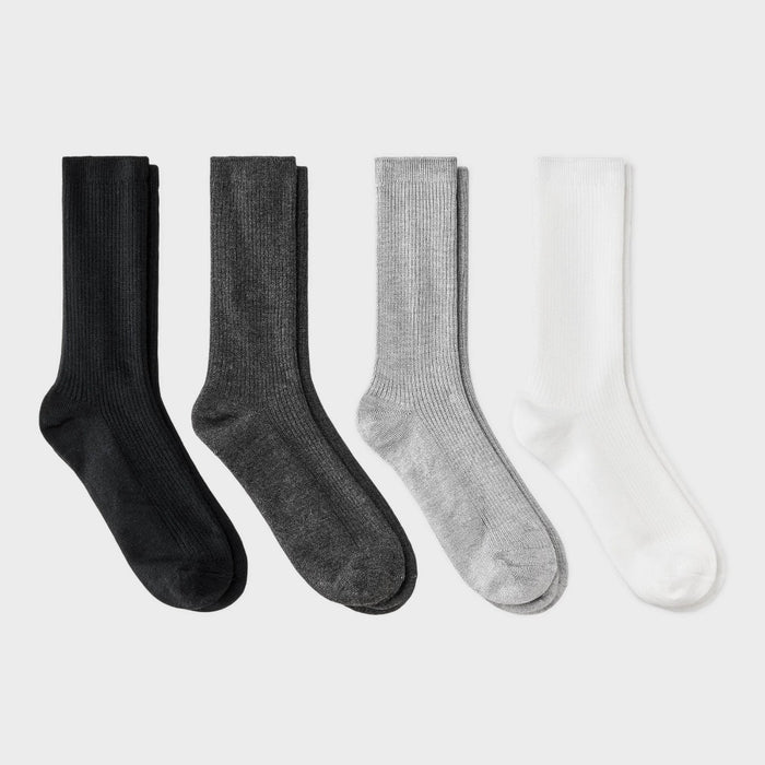 Women's Ultra Soft Everyday Rib-Knit 4pk Crew Socks - Auden Heather Gray/White/Black 4-10