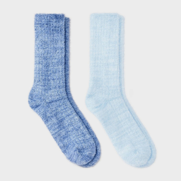 Women's 2pk Feather Cozy Crew Socks - Auden Blue 4-10