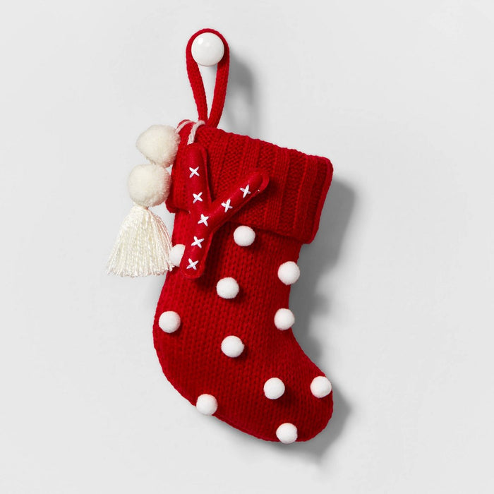 Mini Knit Monogram Christmas Stocking with Poms Red Y - Wondershop