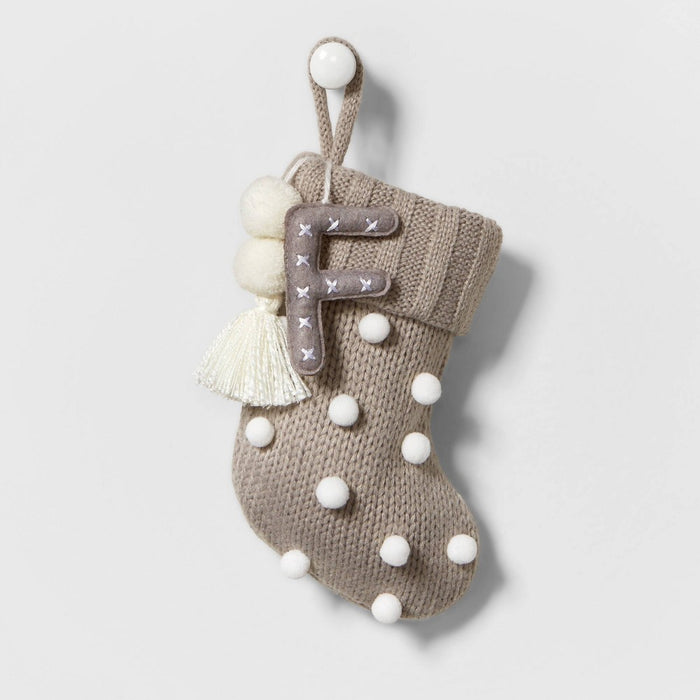 Mini Knit Monogram Christmas Stocking with Poms Gray F - Wondershop