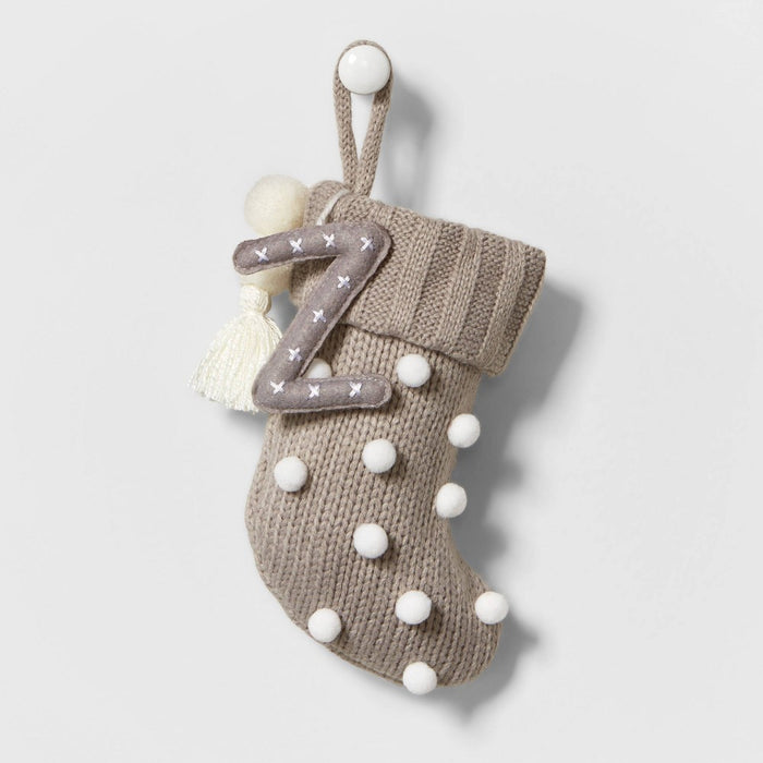 Mini Knit Monogram Christmas Stocking with Poms Gray Z - Wondershop