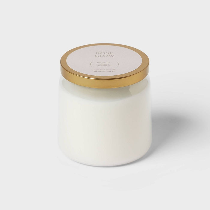 2-Wick 16oz Glass Jar Candle Rose Glow - Threshold: Soy & Paraffin Wax, 60hr Burn Time, Lidded Jar