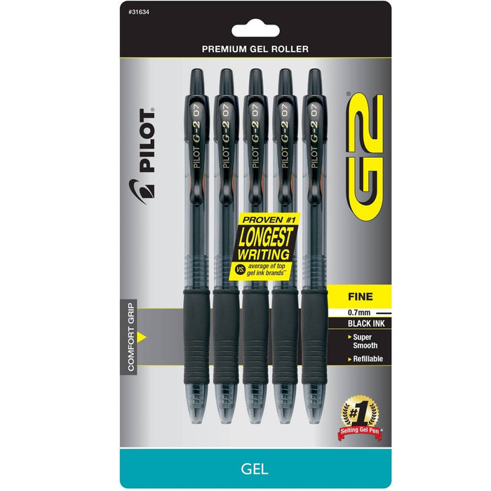 Pilot 5ct G2 Gel Pens Fine Point 0.7mm Black Ink