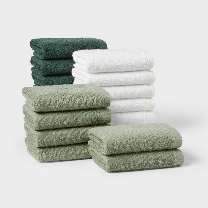 18pk Everyday Washcloths Green/White - Room Essentials