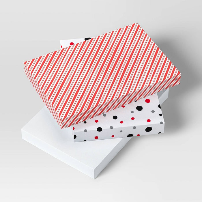 3ct 9.5"x2" Festive Print Christmas Shirt Gift Box Red/White - Wondershop