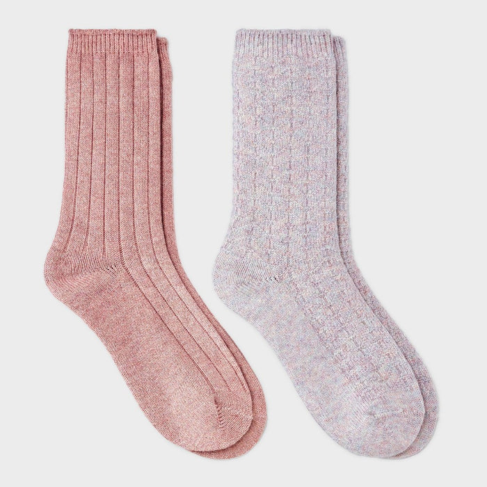 Women's Brushed Terry Lined 2pk Cozy Crew Socks - Auden Rose/Pink 4-10