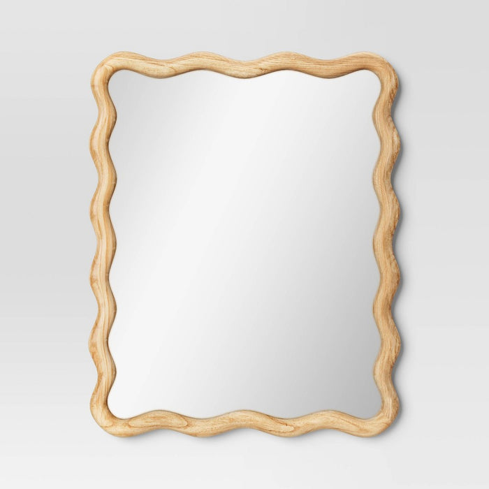 24"x 30" Scalloped Wall Mirror Natural Wood - Threshold: Modern Style, Rectangle Shape, Wood Frame, Wall Mount (LOCAL PICKUP ONLY)