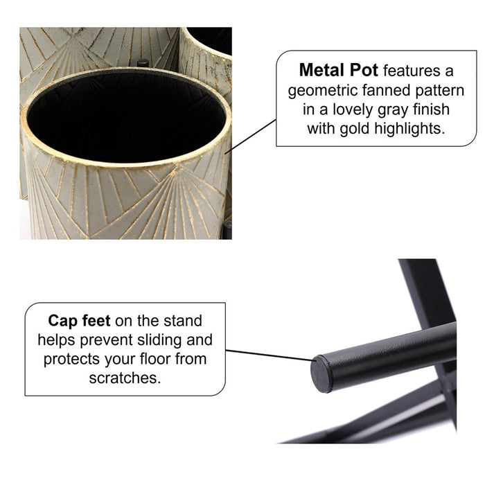 LuxenHome Set of 3 Gray and Gold Metal Cachepot Planters with Black Stand (LOCAL PICKUP ONLY)