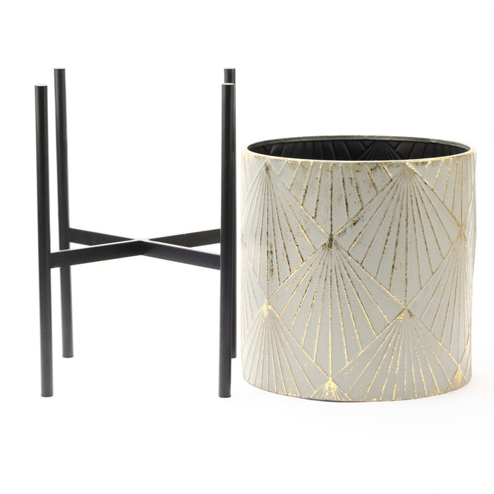 LuxenHome Set of 3 Gray and Gold Metal Cachepot Planters with Black Stand (LOCAL PICKUP ONLY)