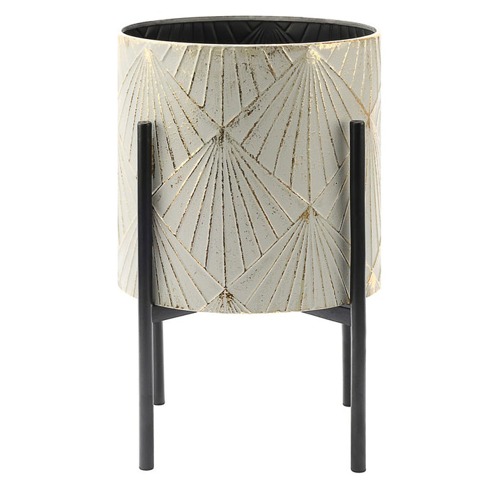 LuxenHome Set of 3 Gray and Gold Metal Cachepot Planters with Black Stand (LOCAL PICKUP ONLY)
