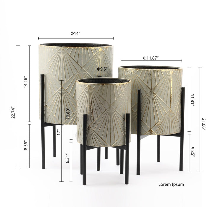 LuxenHome Set of 3 Gray and Gold Metal Cachepot Planters with Black Stand (LOCAL PICKUP ONLY)