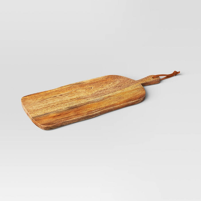 Mango Wood Rectangle Serving Tray with leather Knotted Loop Brown - Threshold