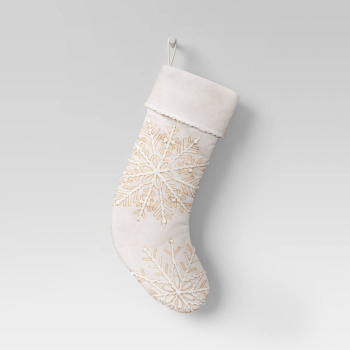 20" Embroidered Metallic Snowflakes Christmas Stocking Cream - Wondershop