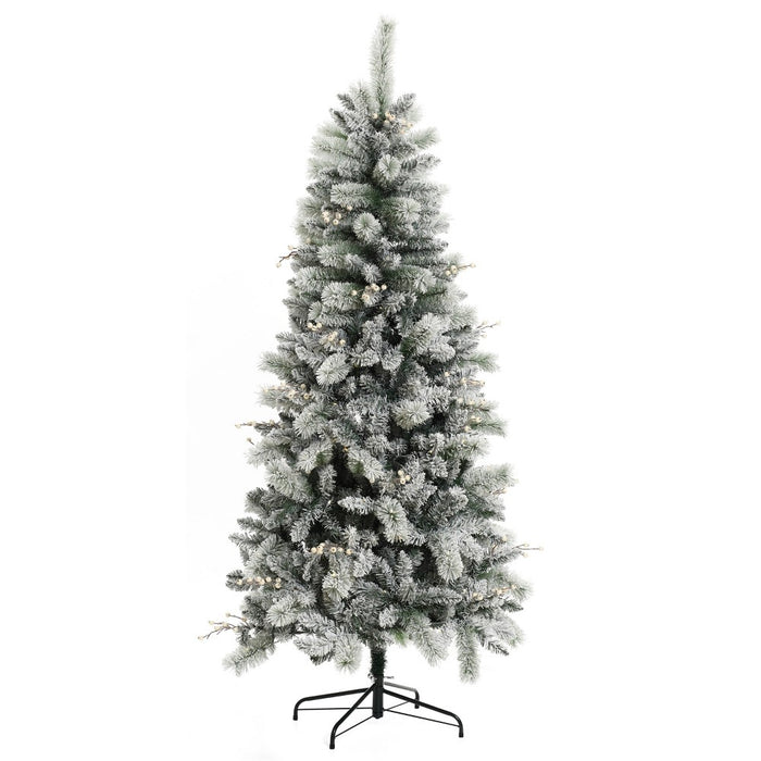 LuxenHome 6.5' Pre-Lit Full Artificial Snow-Flocked Christmas Tree Green (LOCAL PICKUP ONLY)