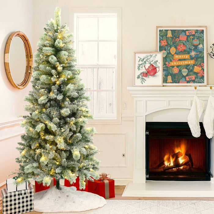 LuxenHome 6.5' Pre-Lit Full Artificial Snow-Flocked Christmas Tree Green (LOCAL PICKUP ONLY)