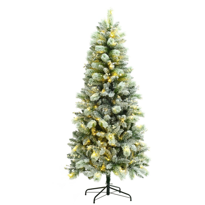 LuxenHome 6.5' Pre-Lit Full Artificial Snow-Flocked Christmas Tree Green (LOCAL PICKUP ONLY)