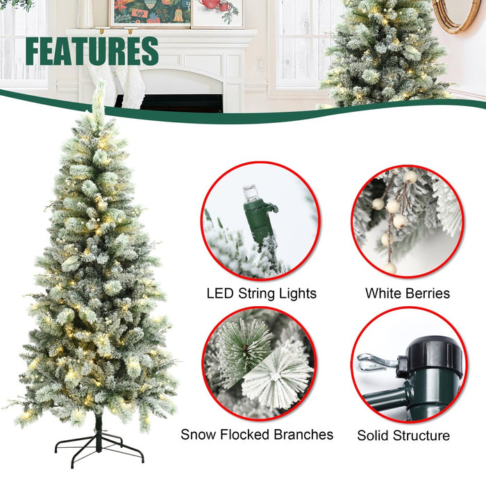 LuxenHome 6.5' Pre-Lit Full Artificial Snow-Flocked Christmas Tree Green (LOCAL PICKUP ONLY)