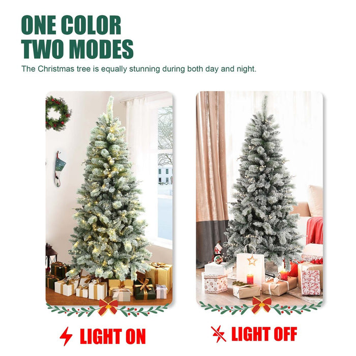 LuxenHome 6.5' Pre-Lit Full Artificial Snow-Flocked Christmas Tree Green (LOCAL PICKUP ONLY)