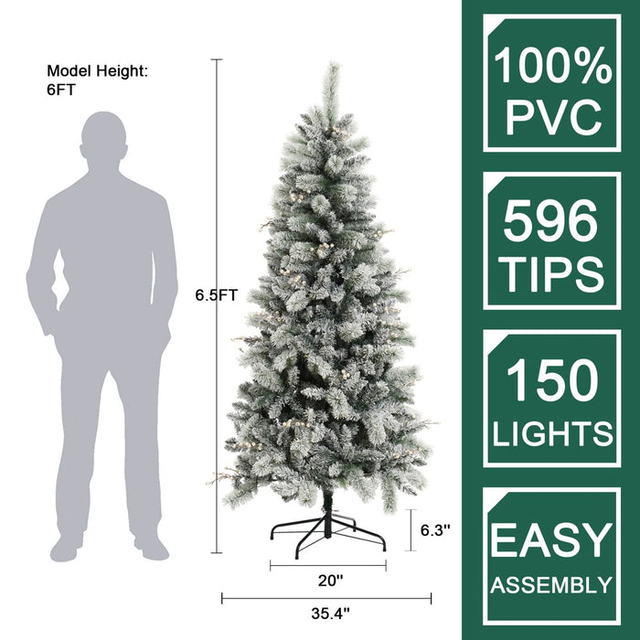 LuxenHome 6.5' Pre-Lit Full Artificial Snow-Flocked Christmas Tree Green (LOCAL PICKUP ONLY)