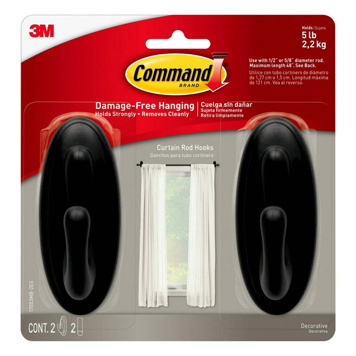 2pk Command Curtain Rod Hooks Black
