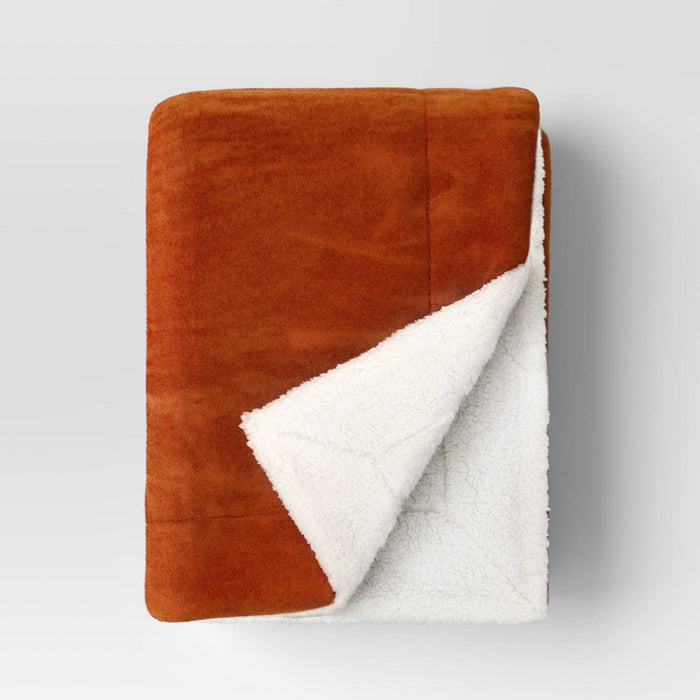Solid Plush Throw with Faux Shearling Reverse Rust/Orange - Threshold