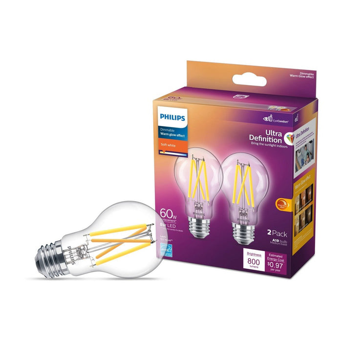 Philips UltraDef LED 60W Clear Soft White A19 2P