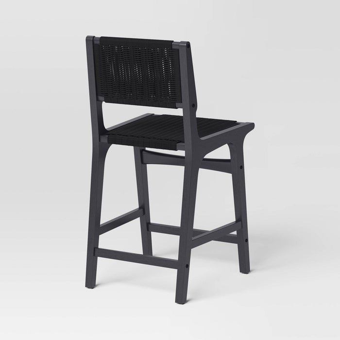Ceylon Woven Counter Height Barstool Black - Threshold: Rubberwood Frame, Metal Hardware, Fixed 24" Seat Height (LOCAL PICKUP ONLY)