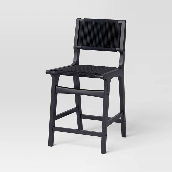 Ceylon Woven Counter Height Barstool Black - Threshold: Rubberwood Frame, Metal Hardware, Fixed 24" Seat Height (LOCAL PICKUP ONLY)
