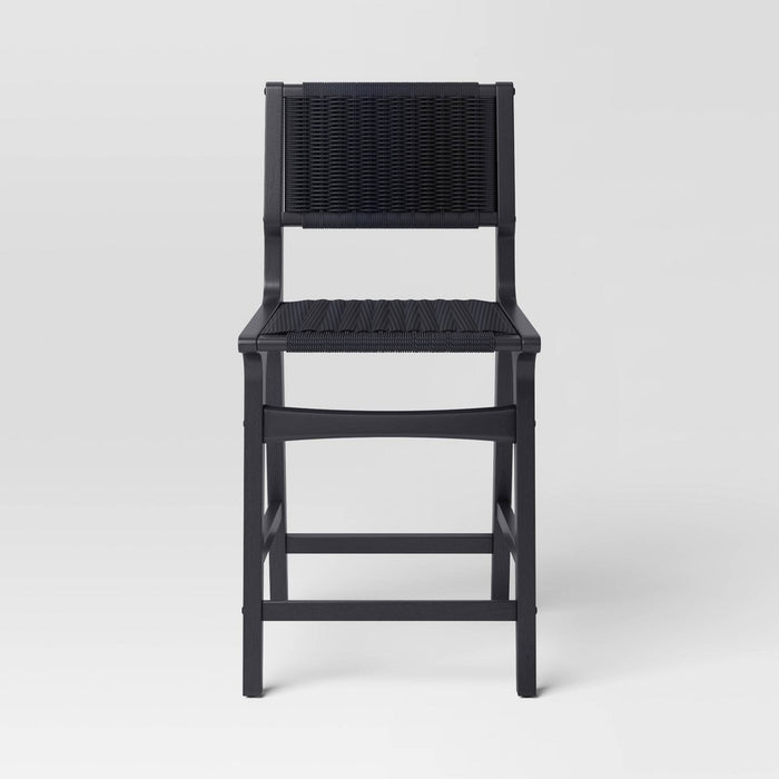 Ceylon Woven Counter Height Barstool Black - Threshold: Rubberwood Frame, Metal Hardware, Fixed 24" Seat Height (LOCAL PICKUP ONLY)