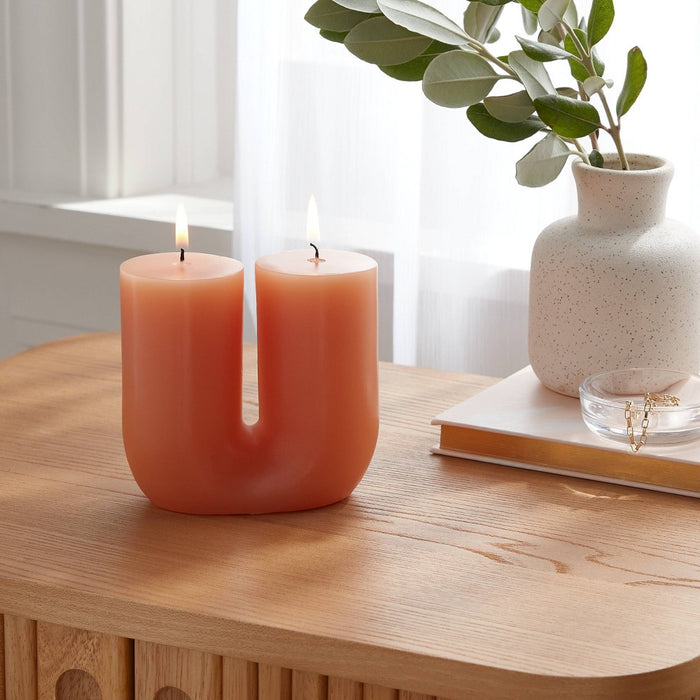 2-Wick Shaped Pillar Candle U Tan - Opalhouse: Ambient Lighting, 35hr Burn Time, Unscented