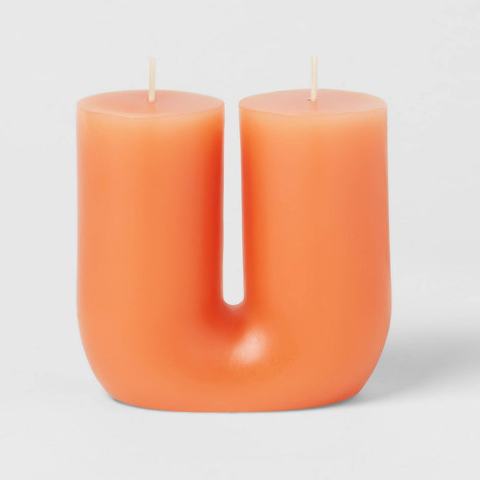 2-Wick Shaped Pillar Candle U Tan - Opalhouse: Ambient Lighting, 35hr Burn Time, Unscented